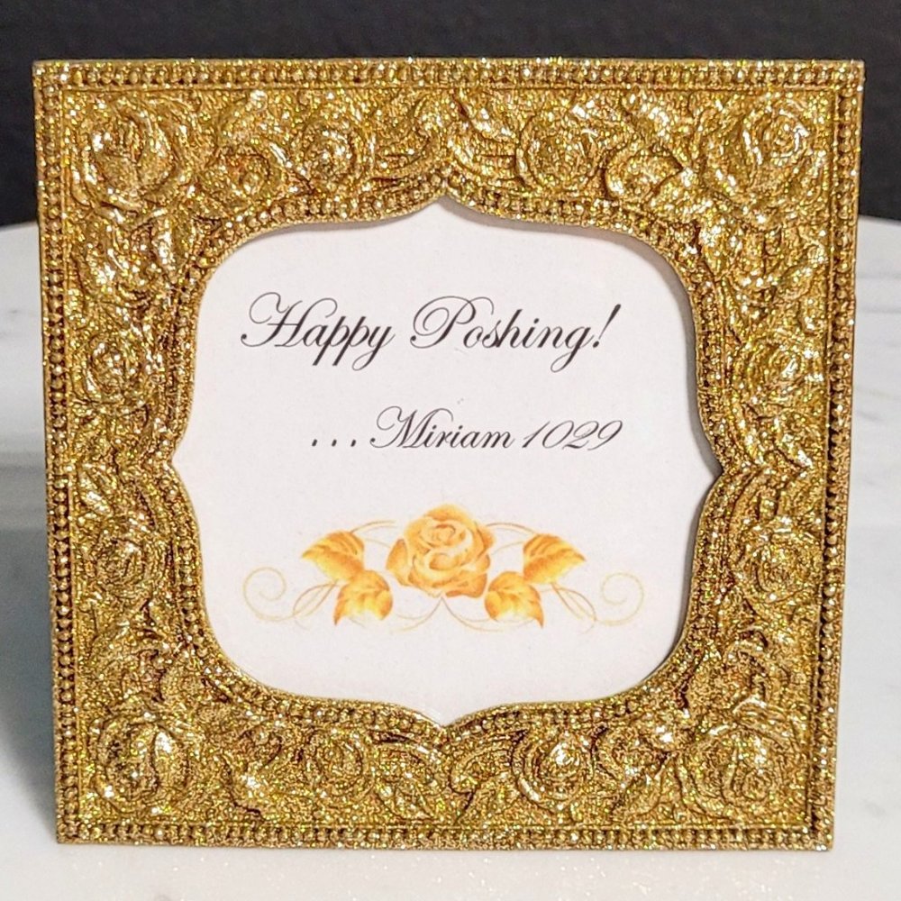 4”x 4” Photo Frame – Glittery Gold Tone Floral Embossed Metal Photo Frame